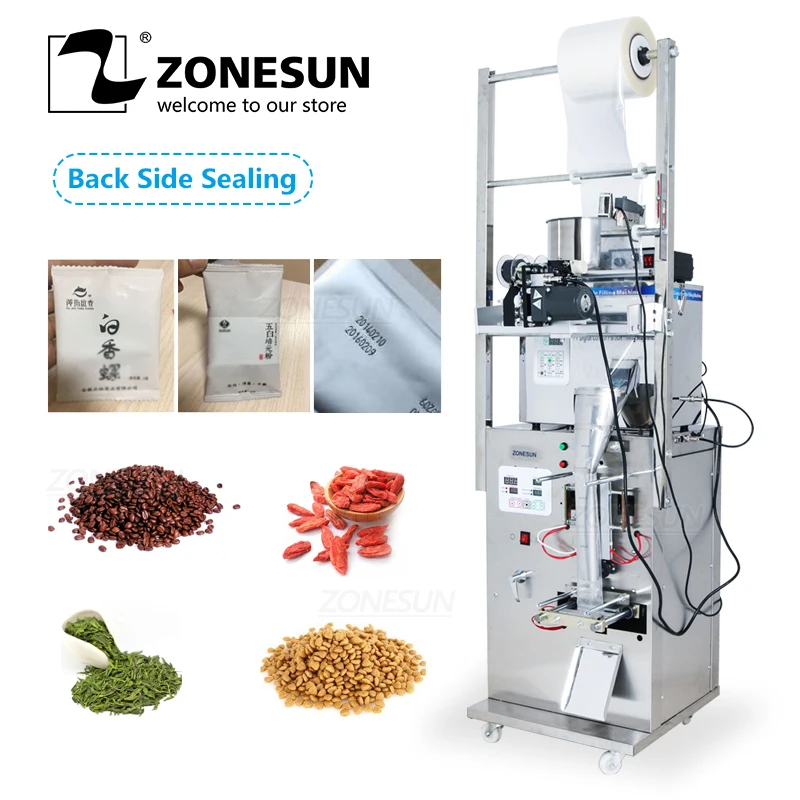 

ZONESUN Food Coffee Bean Grain Automatic Weighing Packaging Machine Powder Filling Machine Bag Back Side Seal With Date Printer