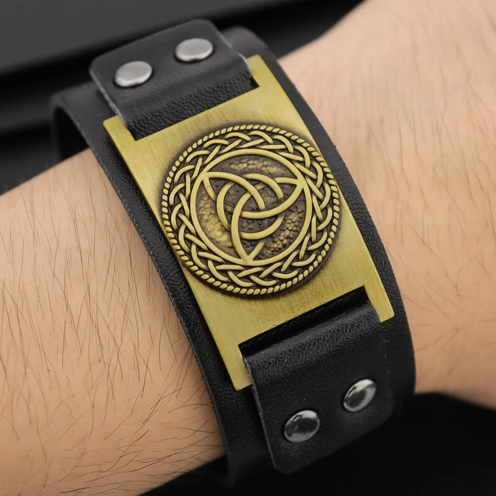 Винтажный скандинавский кожаный браслет