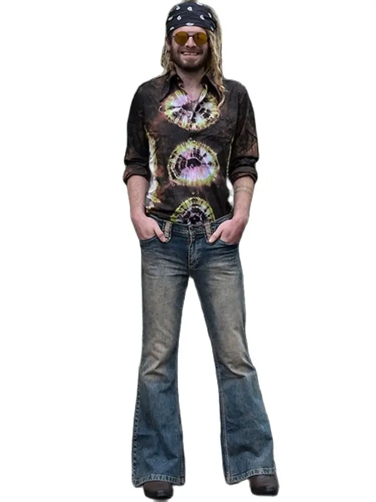 2022 Cowboy Men's Pants Classic Dark Blue Spring/Autumn Flared Jeans Motorcycle Punk Style Casual Clothing Quality  Men's Wear