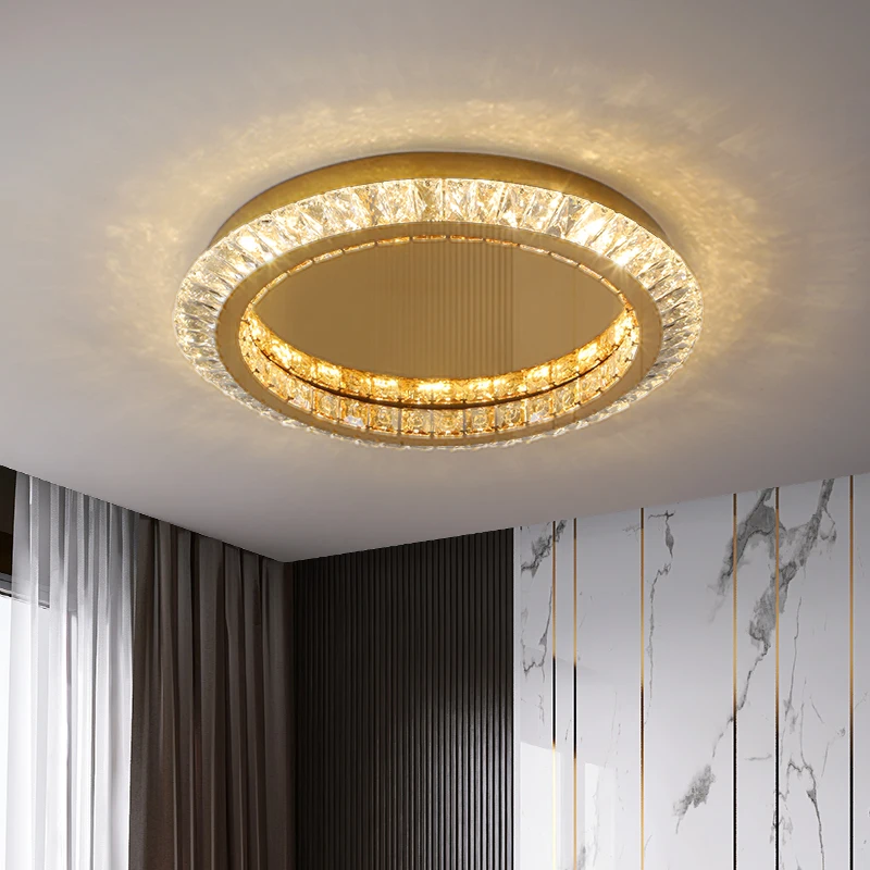 

Crystal Ceiling Lamp Led Gold Round Bedroom Crystal Ceiling Lights K9 for Living Room Hall Corridor Mirror Design