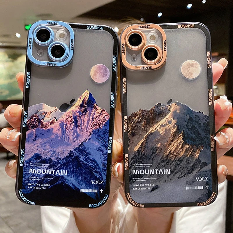 

For iPhone Sunset Snow Mountain Pattern Phone Case For iPhone 14 13 12 11 Pro Max XS Max XR X 13Pro Camera Protection Soft Cover