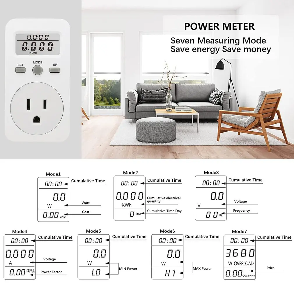 

US Standard Metering Socket Small Screen Power LCD Display Monitor Household Electric Energy Sockets Meter