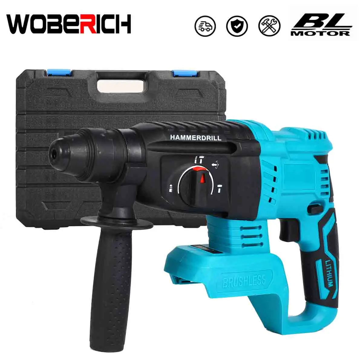 

4 Function Brushless Cordless Electric Rotary Hammer Drill Rechargeable Hammer 26mm Impact Drill for 18V Makita Battery