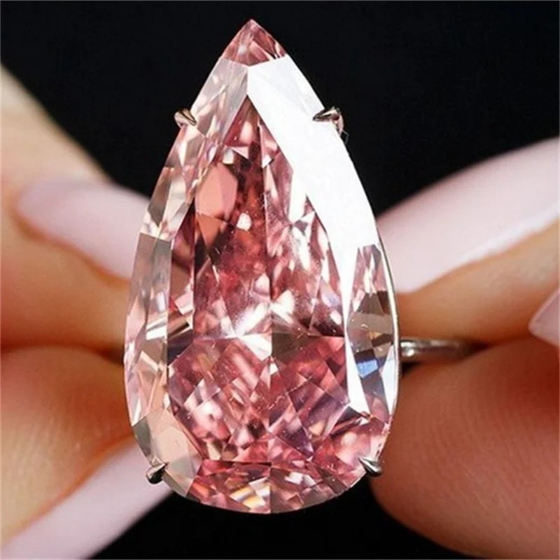 

Luxury Qualities Rose Gold Colors Rings for Women Waterdrop Trendy Metal Inlaid Pink Stone Wedding Engagement Jewelry