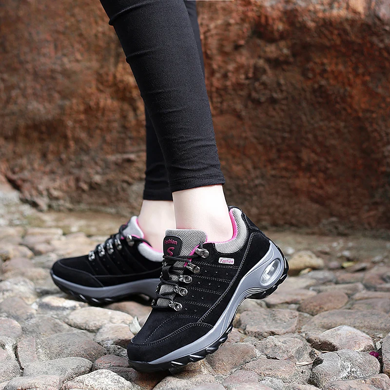 Fashion Sneakers Ladies Air Cushion Running Shoes Breathable Lace-Up Non-Slip Casual Shoes Outdoor Travel Hiking Shoes
