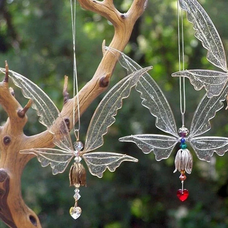 

Сказочный подвесной Хрустальный витраж с крыльями, подвесной кулон для украшения дома