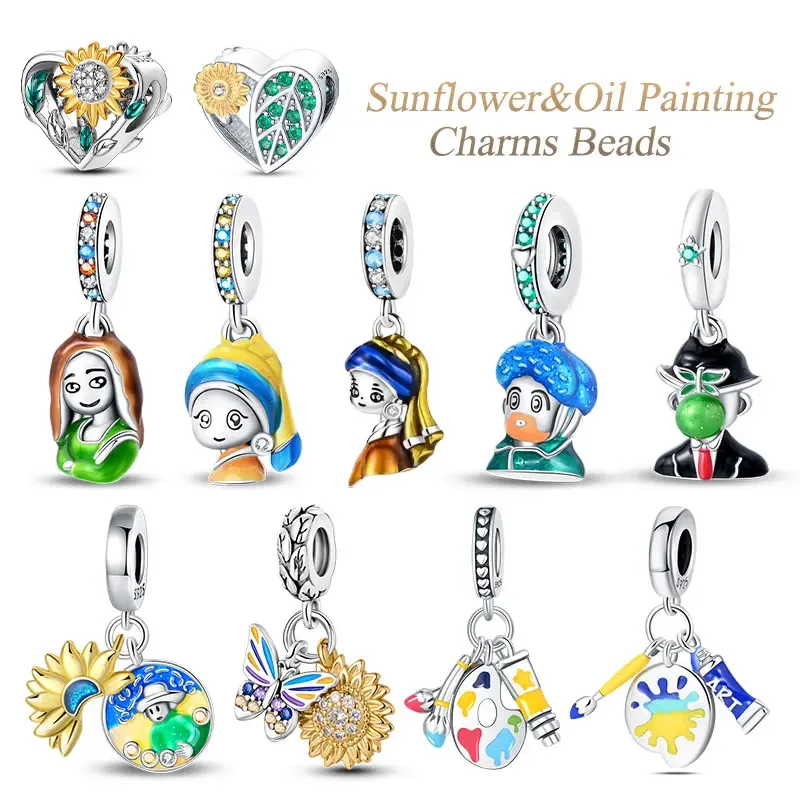 S925 Серебро Оригинальное Звездное Небо Подсолнух Зеленое Пшеничное Поле Картина