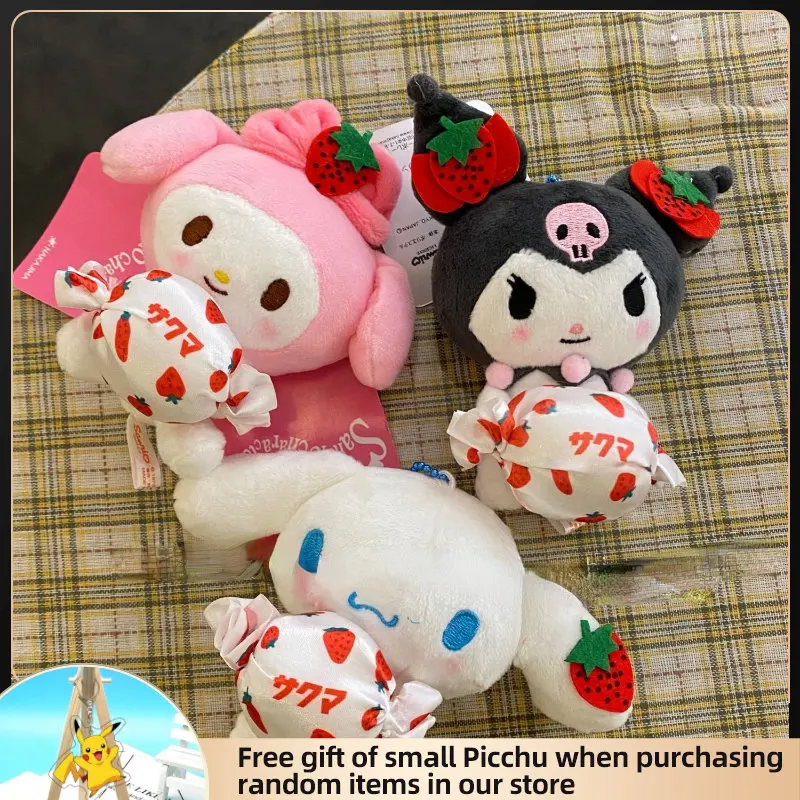 

TakaraTomy Sanrio Plush Toy Strawberry Candy Kuromi Mymelody Stuffed Figure Doll Child Christmas Gift Bag Key Chain PPCotton 9CM