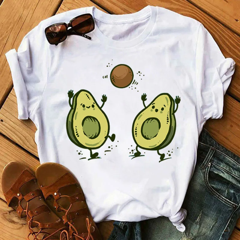 

Kawaii Fashion Avocado Graphic Print Womens T-Shirt Summer Blouses Loose White Tees O-Neck Short Sleeve Y2K Tops Female Clothing