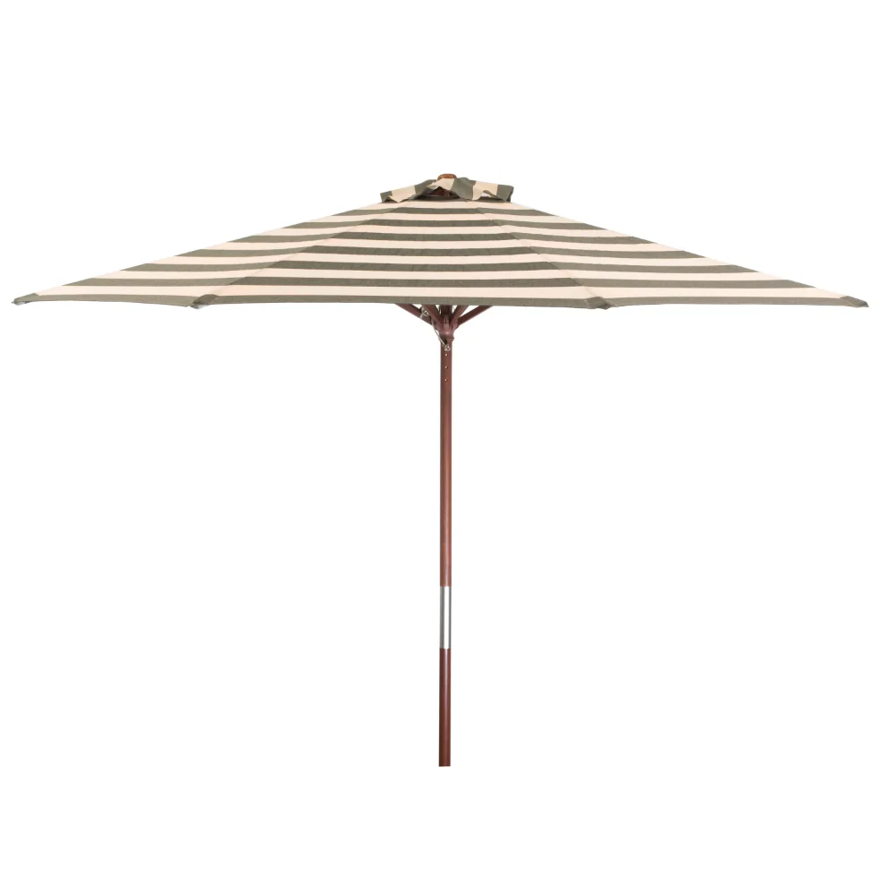 

Classic Wood 9 ft Round Market Umbrella Stripe Soft Black and Ivory