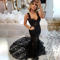 delicate appliques evening dresses black charming sexy prom gowns made to order celebrity vestidos fiesta gala robes de soiree