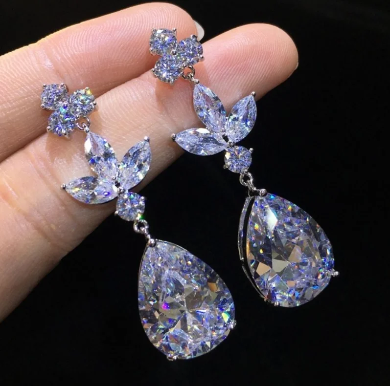 

ANGLANG Luxury Water Drop Cubic Zirconia Dangle Earrings Women White Simple Elegant Earrings Wedding Trendy Jewelry