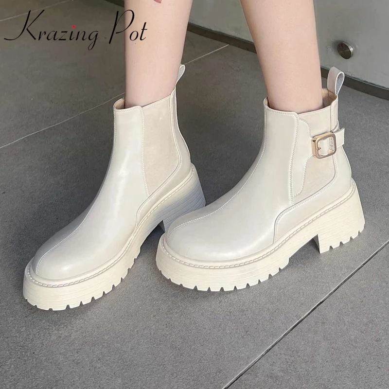 Ботильоны Krazing Pot из коровьего спилка с круглым носком на толстой подошве в