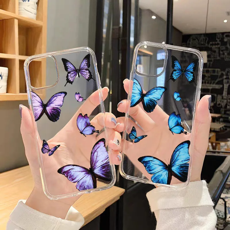 

Colorful Butterfly Case for IPhone 12 Mini 11 13 Pro Max X XR XS 7 8Plus 6 SE2 Clear Transparent Soft Silicone Phone Cover Coque