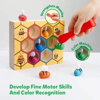 coogam toddler fine motor skill toy clamp bee to hive matching game montessori wooden color sorting puzzle early learning pre