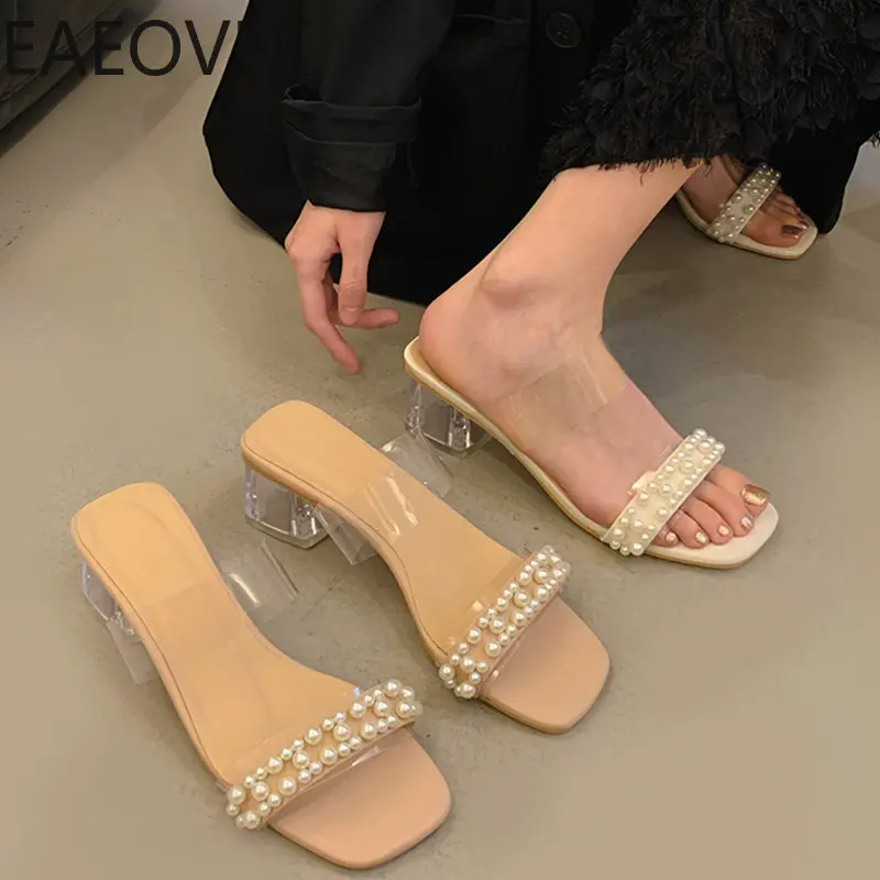 

Женские летние тапочки с открытым носком, Модные прозрачные сандалии из пвх на высоком каблуке в уличном стиле, элегантные гладиаторские туфли, 2023