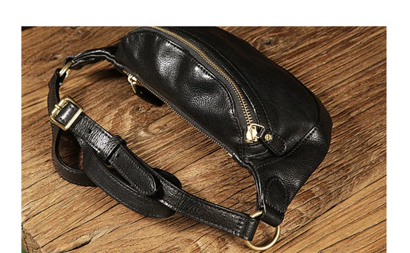 Retro fashion designer teenager natural genuine leather small chest bag casual outdoor daily sports cellphone waist bag women