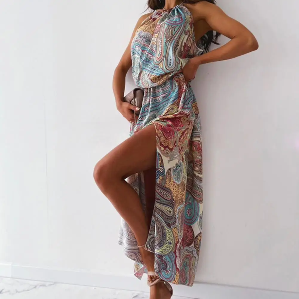 

Fashion Party Dress Long All Match Lady Dress Colorful Print Women Dress