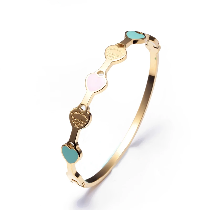 

Sweet Heart Stainless Steel Charm Cuff Bangles Gold Plating Luxury Wedding Party Women Girls Cute Bracelets For Birthday Gift