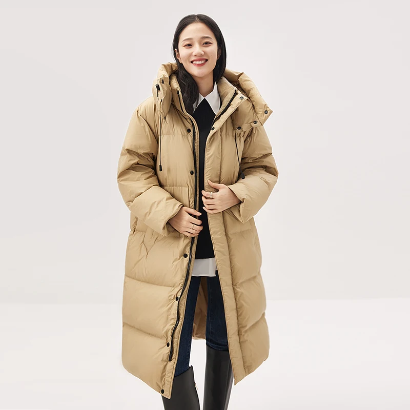 New Winter Coat Women  90%  White Duck Down  Long  Winter Jacket Women  Basics  Casaco Feminino  Hat Detachable  Pockets