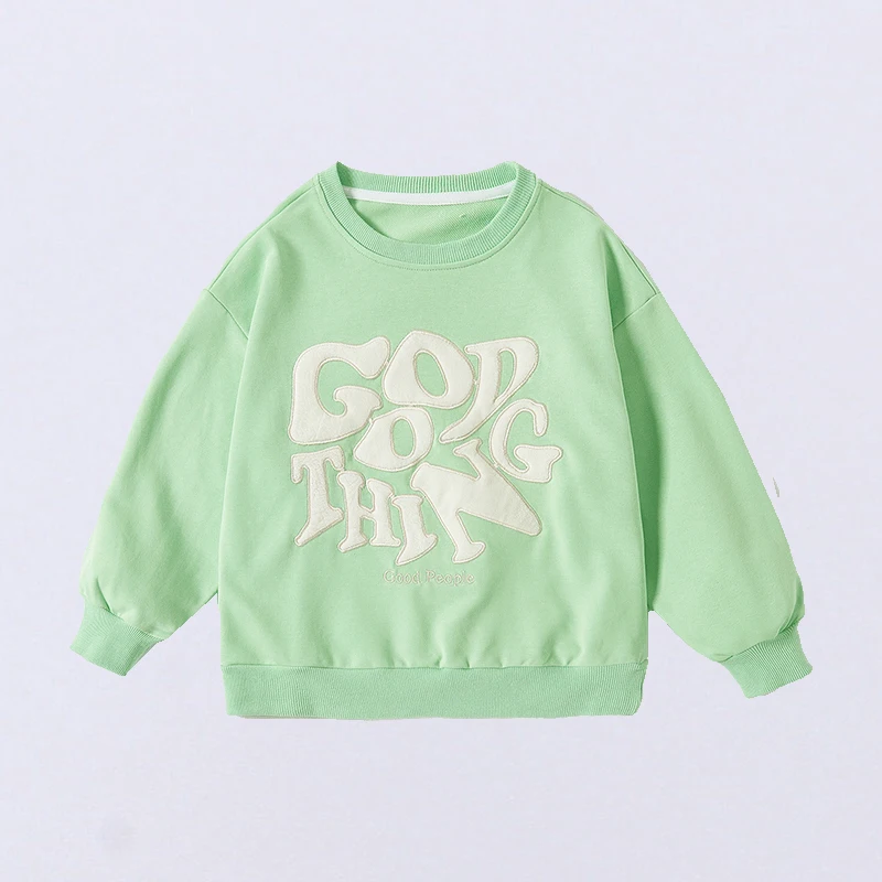 

Свитер для девочек с вышитыми буквами и графическим рисунком; Сезон весна-осень; Повседневные топы в Корейском стиле с круглым вырезом; Пуло...