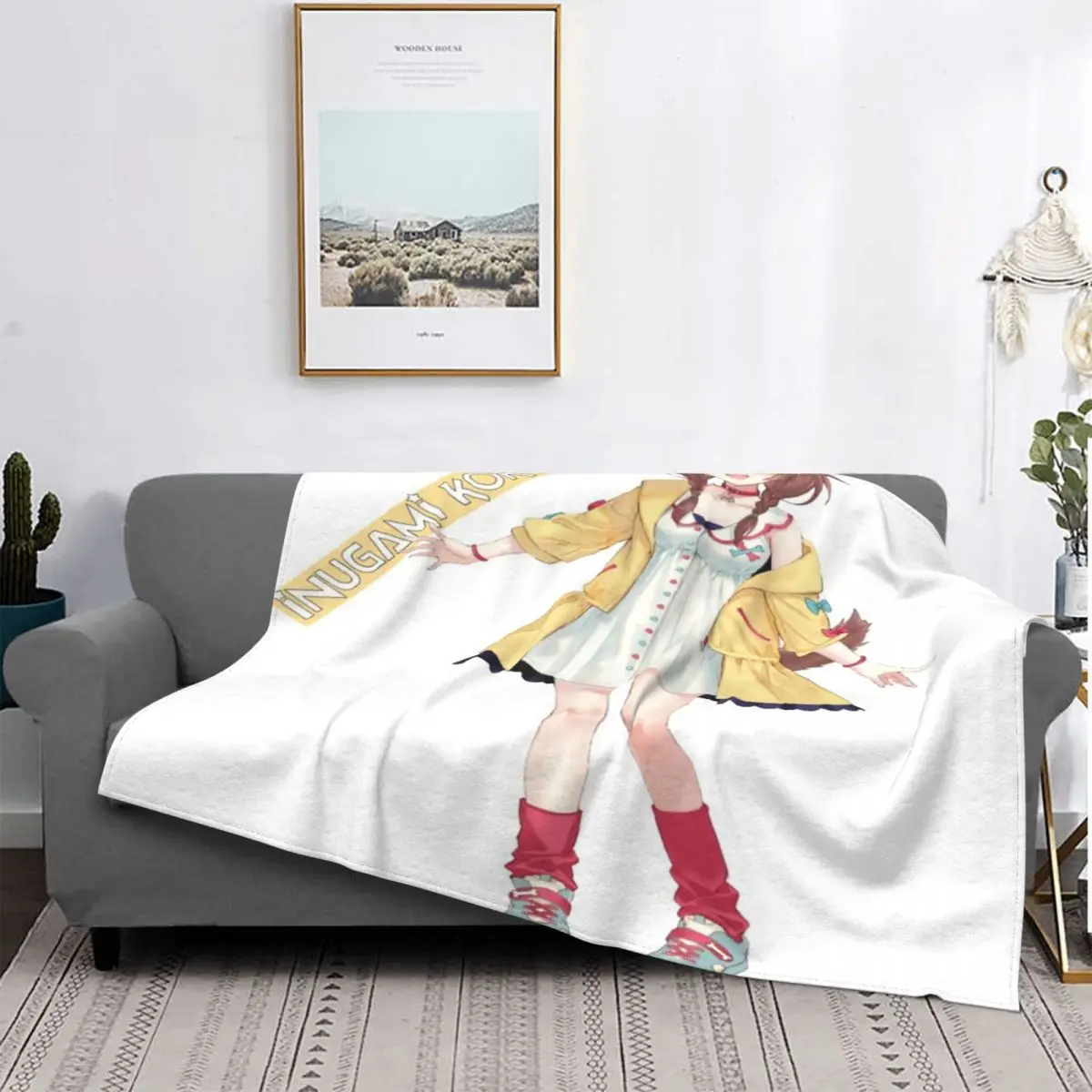 

Inugami-Manta de Korone, colcha a cuadros para cama, cubierta de playa, Sudadera con capucha, manta pickick