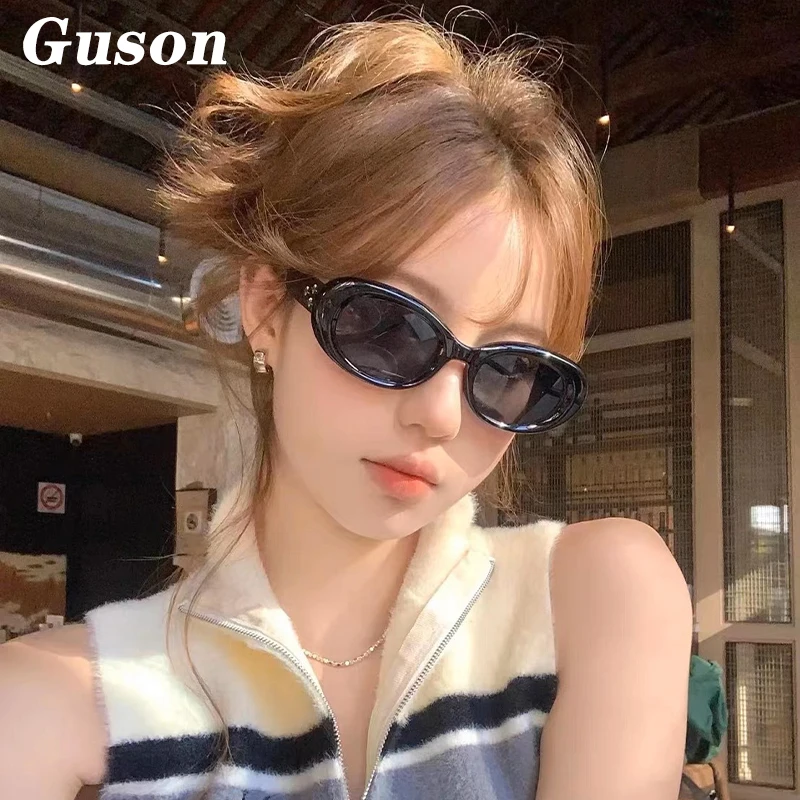 

GUSON New Retro Oval Sunglasses Women 2023 Brand Design Cat Eye Round Sun Glasses High Quality Black Eyewear Summer Shades UV400