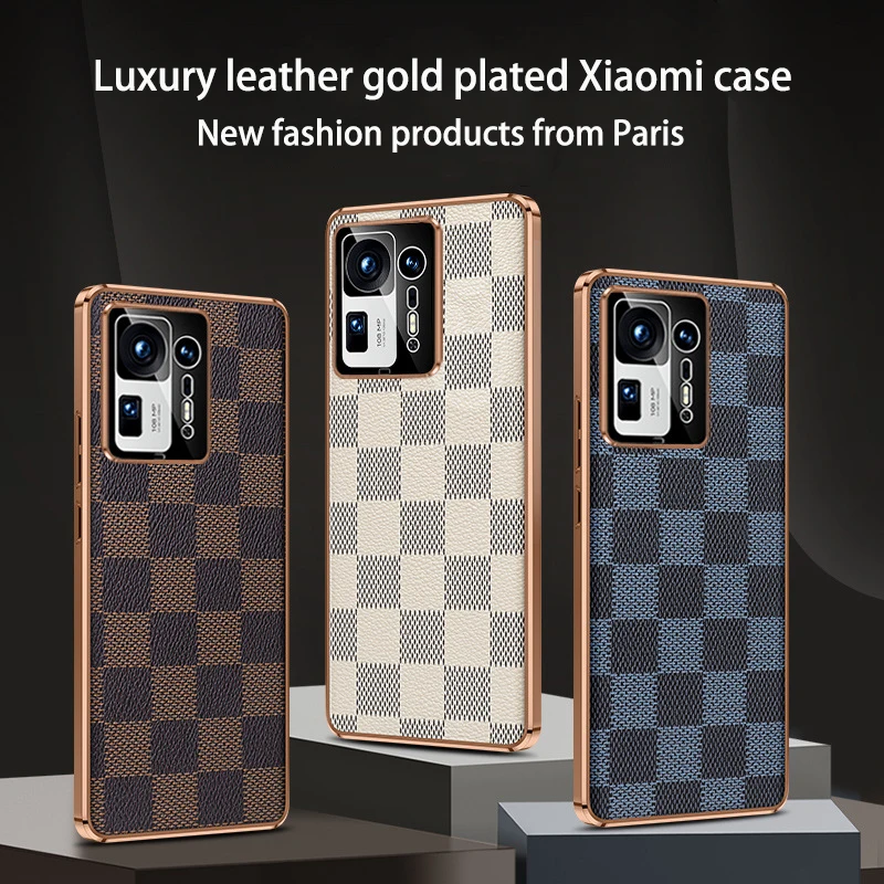 

New Luxury Genuine Leather For Xiaomi 11 12 K40 K50 Pro Mix4 CIVI mi11 ultra Case Gold plated frame Camera Protection cases