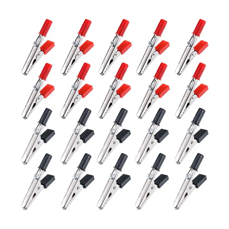 

20 Pieces 45 Mm Plastic Handle Metal Alligator Clips (Black And Red)