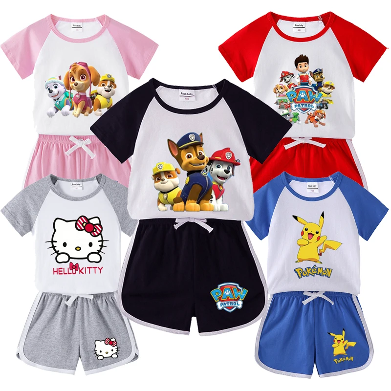 

Baby Kids Sport Clothing Paw patrol Pikachu Clothes Sets for Girls Costumes 100% Cotton Baby boy SummerClothes roupa infantil