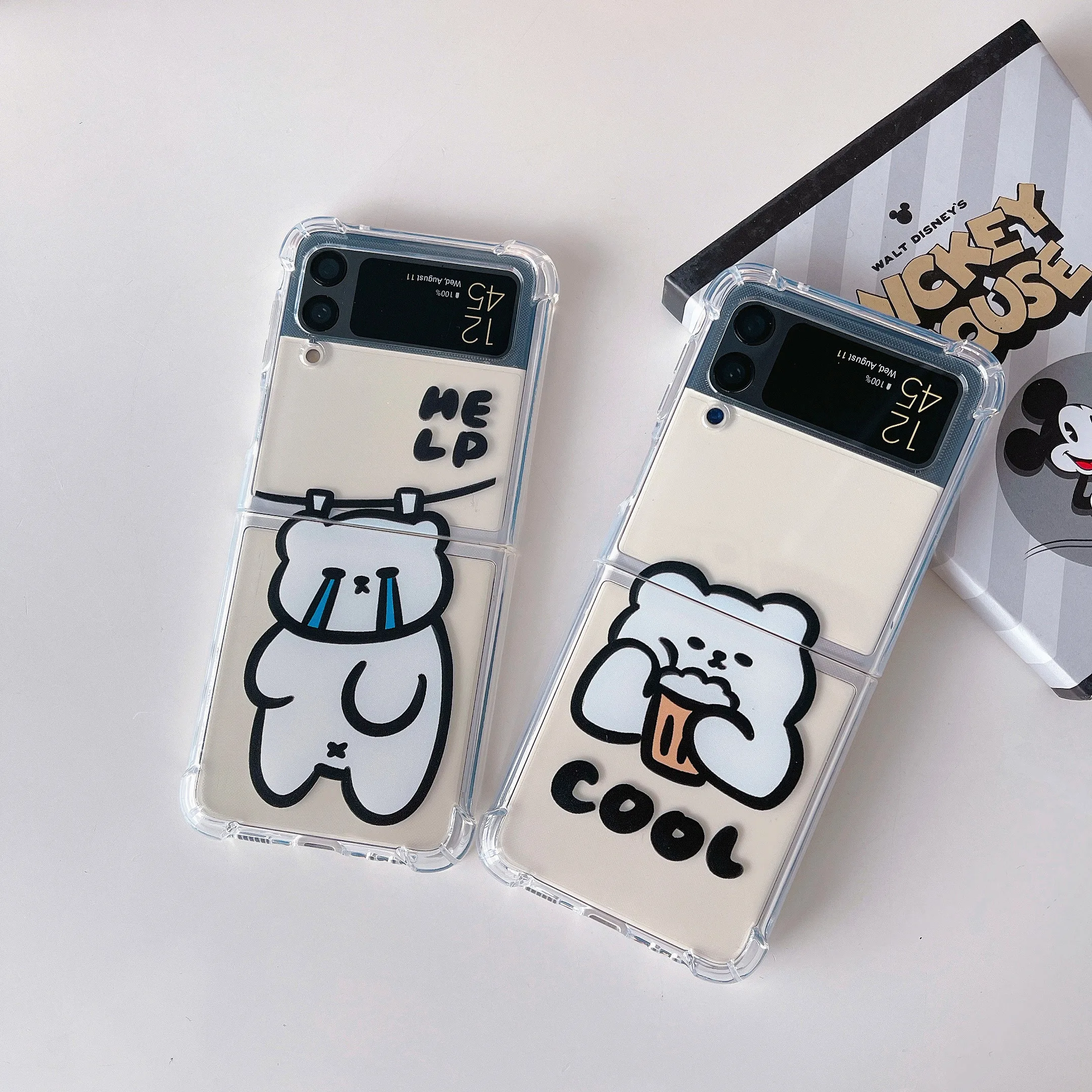 

Cute Cool White Bear Phone Case For Samsung Z Flip 3 5G ZFlip3 Flip3 f7110 Clear Soft For Galaxy Shockproof Transparent Cover