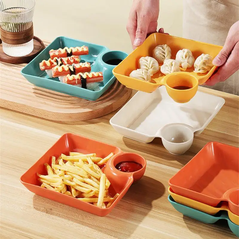 

2PCS Square PP Snack Plate Dumpling Household Tray Japanese Style Vinegar Dish Meal Sushi Dumplings Dim Sum Noodles French Fries