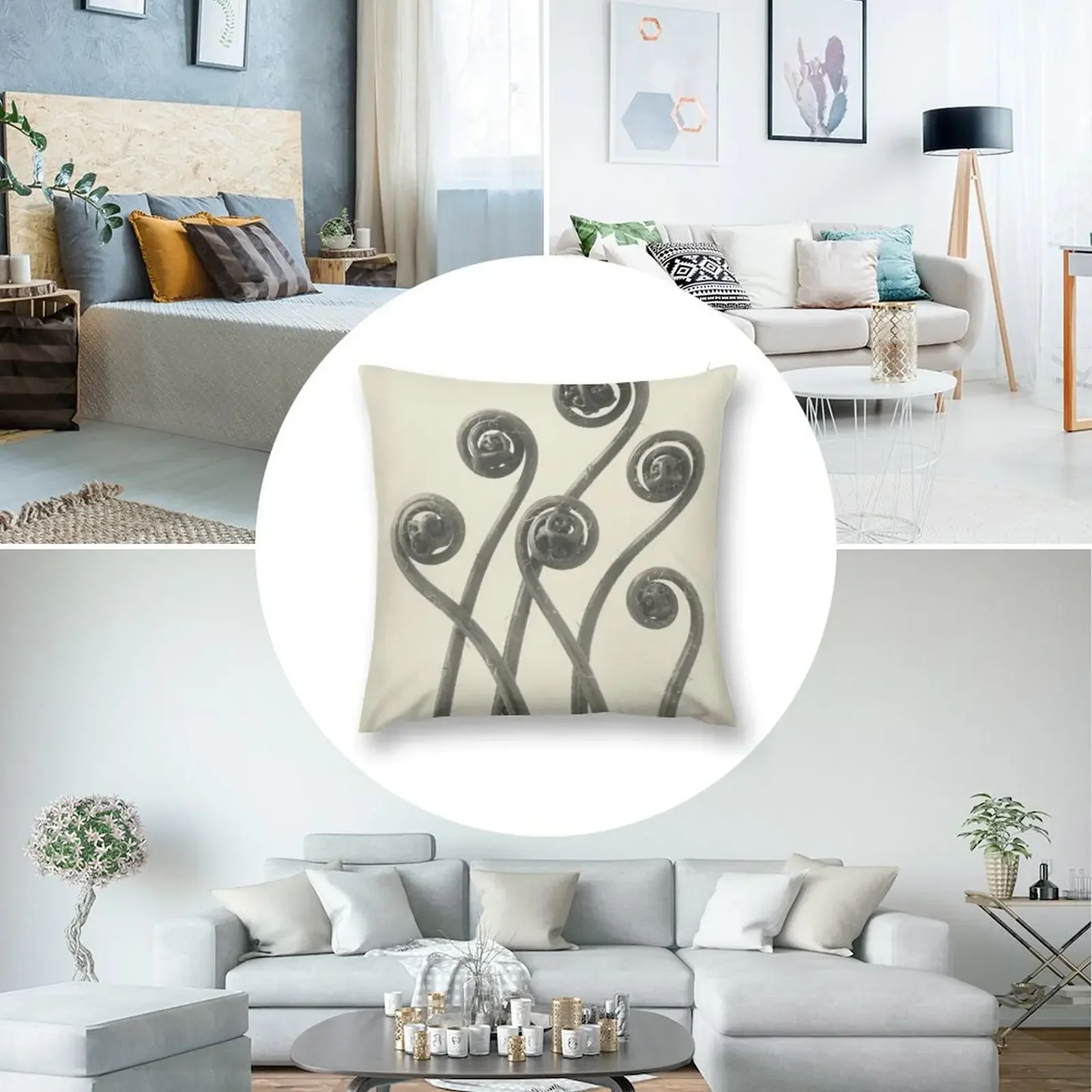 Винтажная подушка с папоротником и головой скрипки эстетическая рождественская