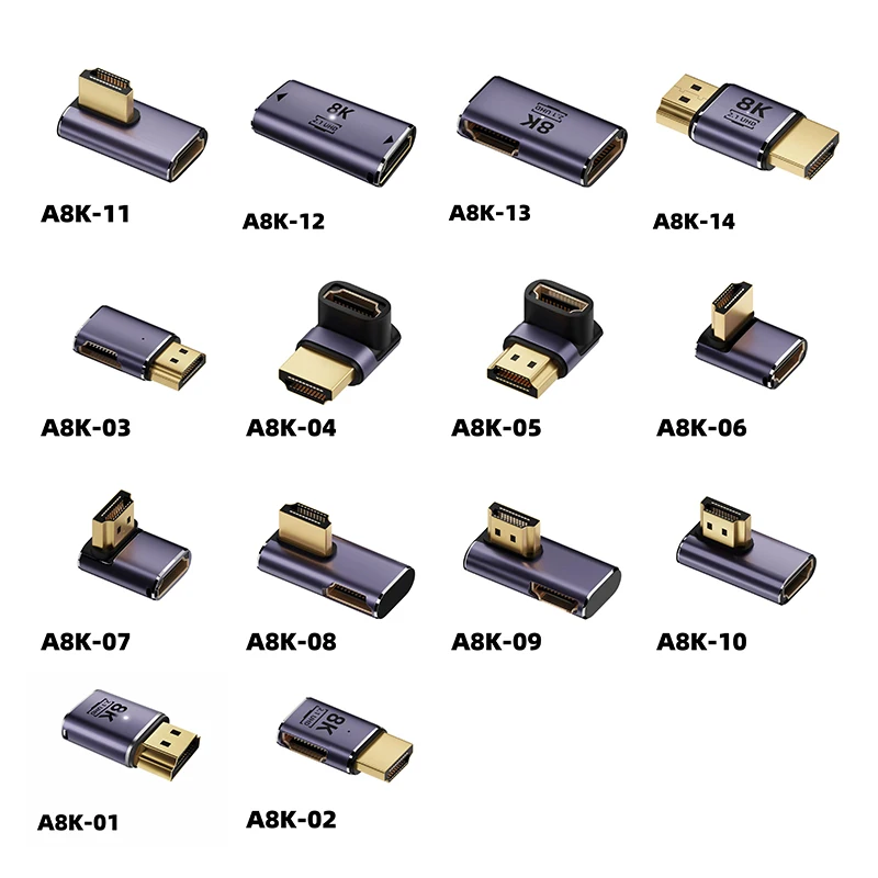 Адаптер UHD 8K 48 Гбит/с HDTV 2,1, адаптер под прямым углом 90 градусов, разъем «штырь-гнездо», совместимый с HDMI-адаптер, конвертер для HDTV PS4 PS5 ноутбука