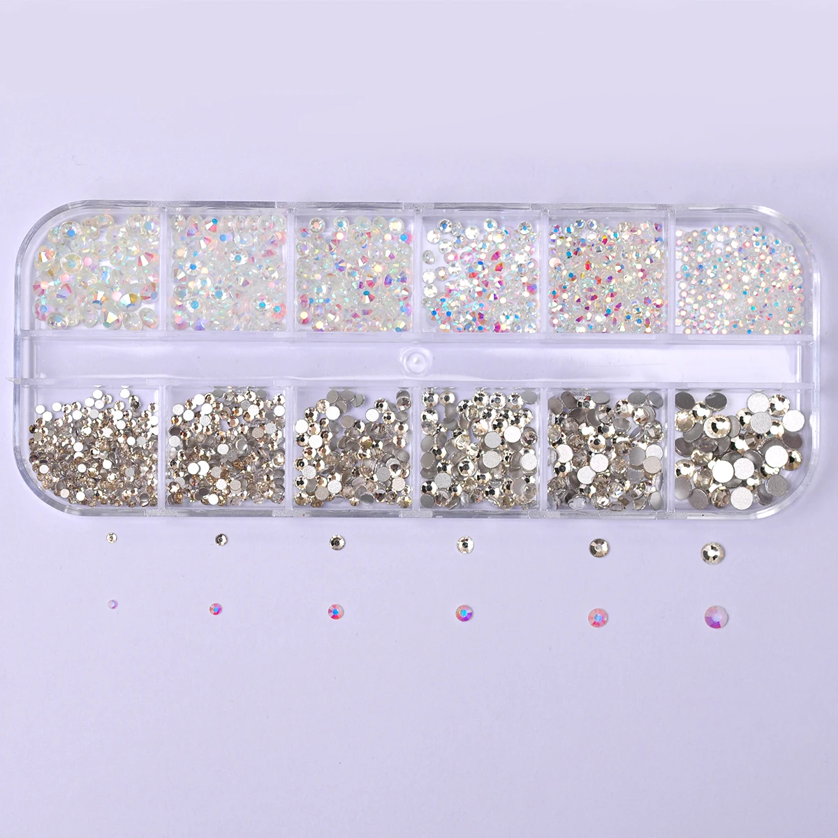 

12 Grids Crystal/Transparent AB SS4-SS16 Nail Accesories Flat Back Nail Parts Rhinestones Packing Glitter Nail Art Decorations