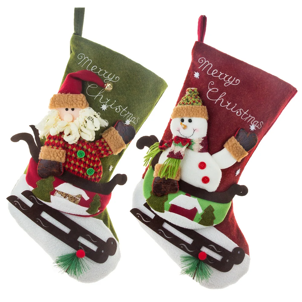 

Christmas Decor Stockings Large Gift Bag Santa Sleigh Christmas Sock Candy Bag Home Fireplace Decor Candy Holder