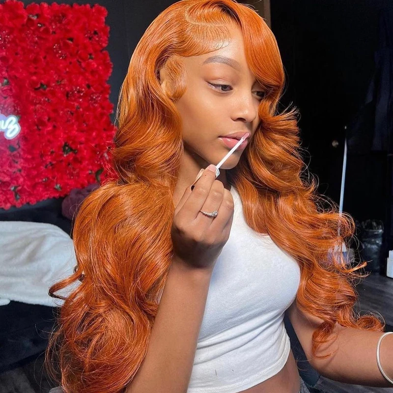 

Body Wave Ombre Orange Ginger Brown Colored Pre-Plucked Hd Transparent 13x4 13x6 HD Lace Frontal Wig For Black Women Closure Wig