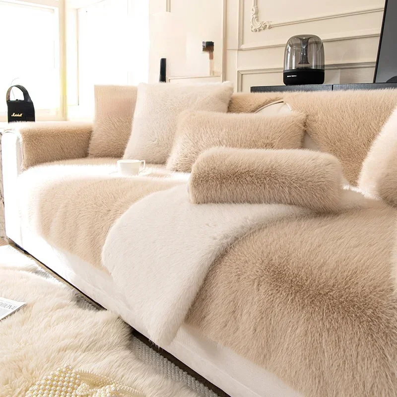 

Thicken Plush Sofa Cushion Luxury Solid Color Sofa Towel Covers Soft Non-slip Couch Slipcovers for Living Room Bay Window Pad