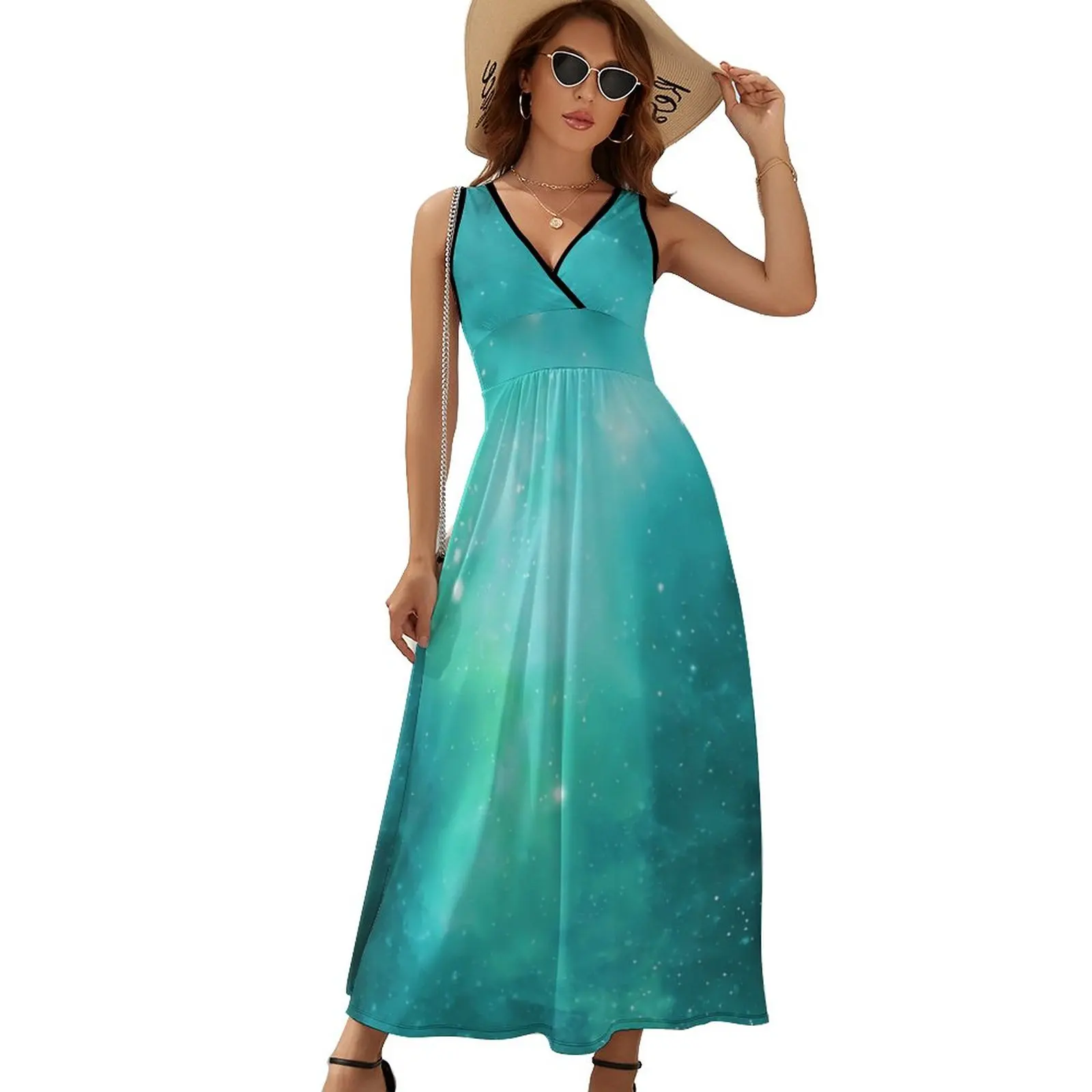 

Женское пляжное платье-макси с V-образным вырезом и высокой талией