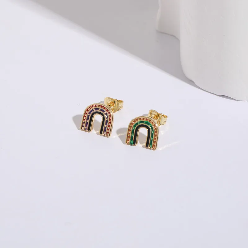 

2022 New Fashion Women Simple Geometric Oil Drip Colorful Arch Shaped Earrings Women Sexy Party Colorful Rainbow Shaped Earrings