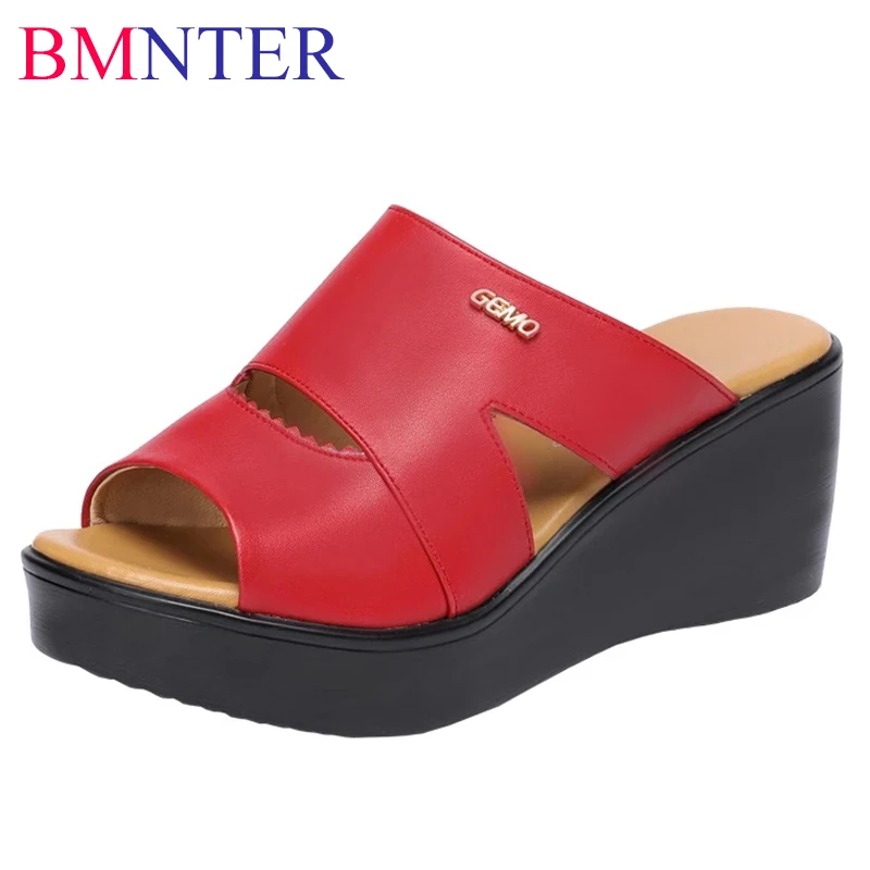 

Wedge Heel Flat Women's Sandals; Summer New Thick Sole Fish Mouth Women's Outer Wear Medium Heel Large Size 43 Women's Slippers