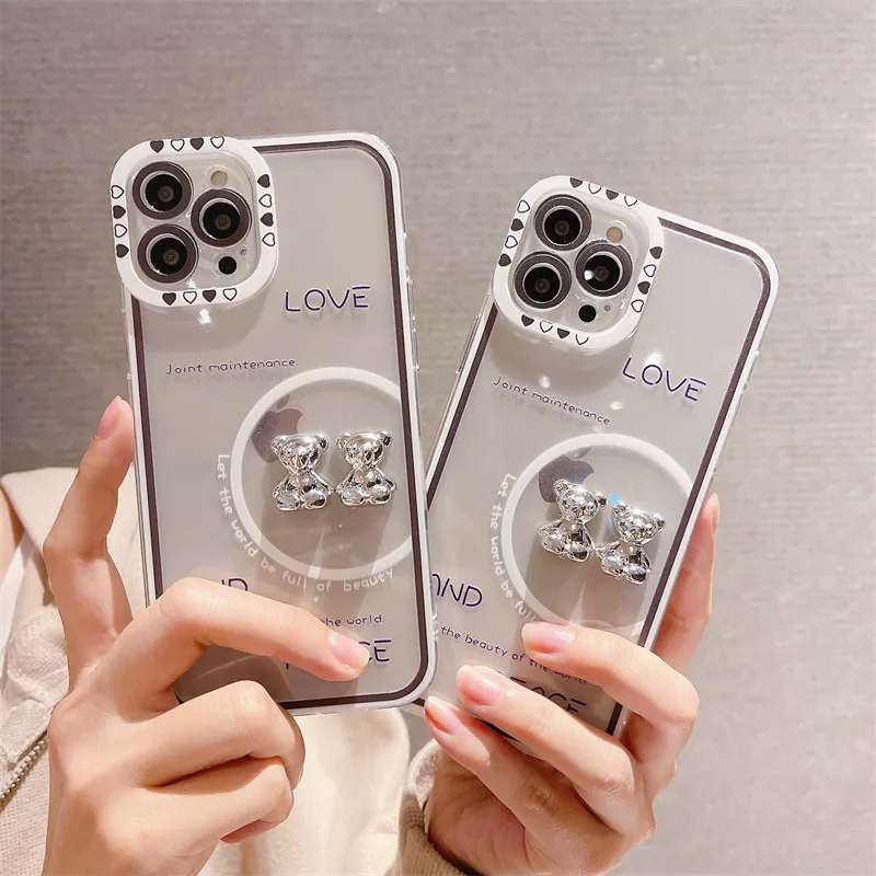 Роскошный мультяшный 3D Серебряный Медведь Мягкий чехол для телефона Huawei P30 P50 Honor
