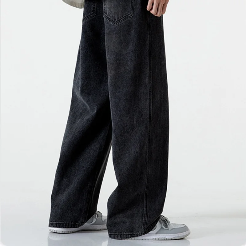 DEEPTOWN Classic Black Jeans for Men Casual Denim Pants Loose Youth Straight Trousers Male Korean Style All-match Streetwear