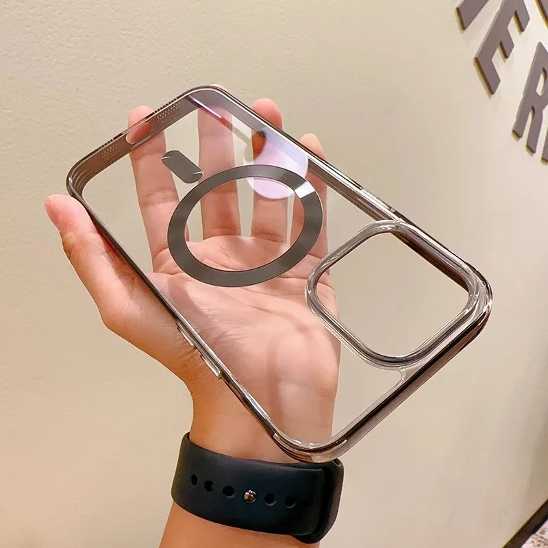 Роскошный Магнитный акриловый прозрачный чехол для телефона iPhone 15 14 13 12 Pro Max Plus