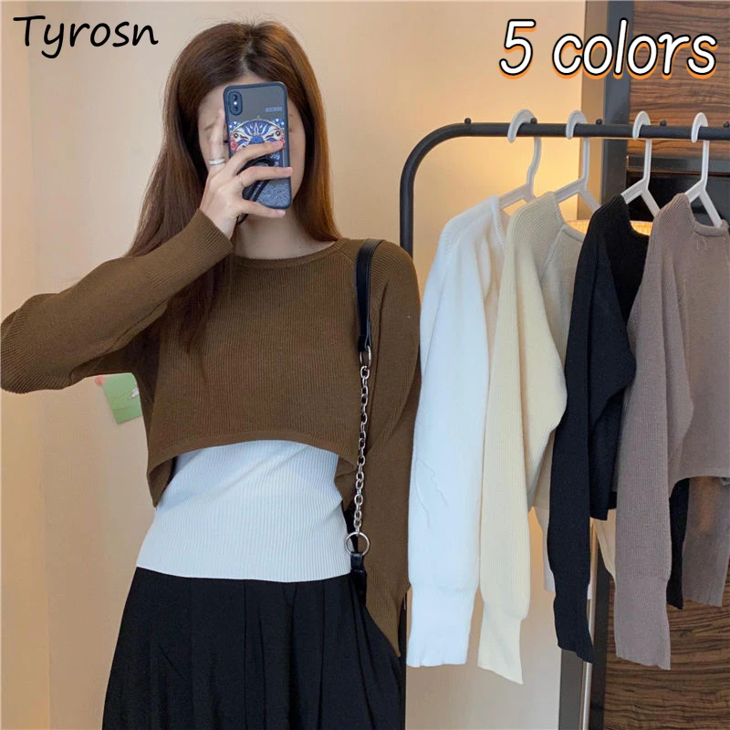

Autumn Pullovers Women Cropped Minimalist Pure All-match Retro Sweater Leisure Korean Style Ladies New Popular Streetwear Design