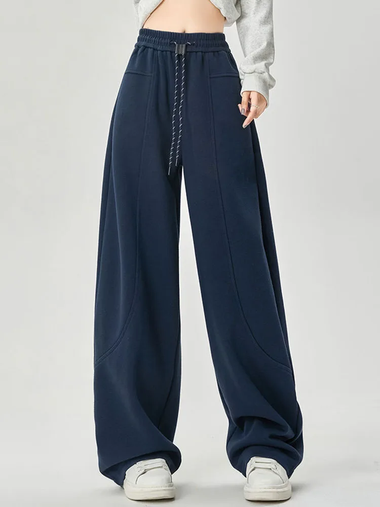 Корейский дизайн свободные утепленные прямые брюки зимние теплые эластичные с