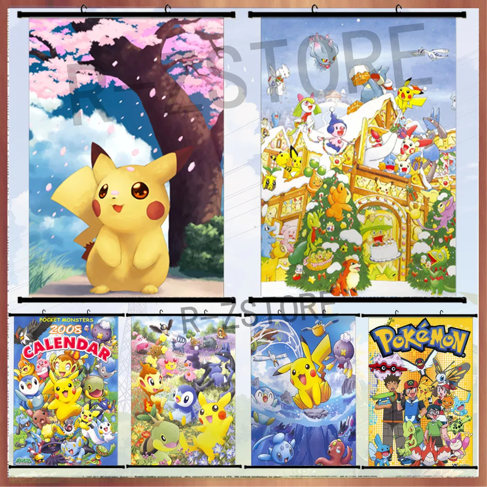 

Pokmon Poster Anime Pikachu Scroll Painting Wall Hanging Painting Wall Stickers Pictures Living Room Decor Art Painting Cuadros