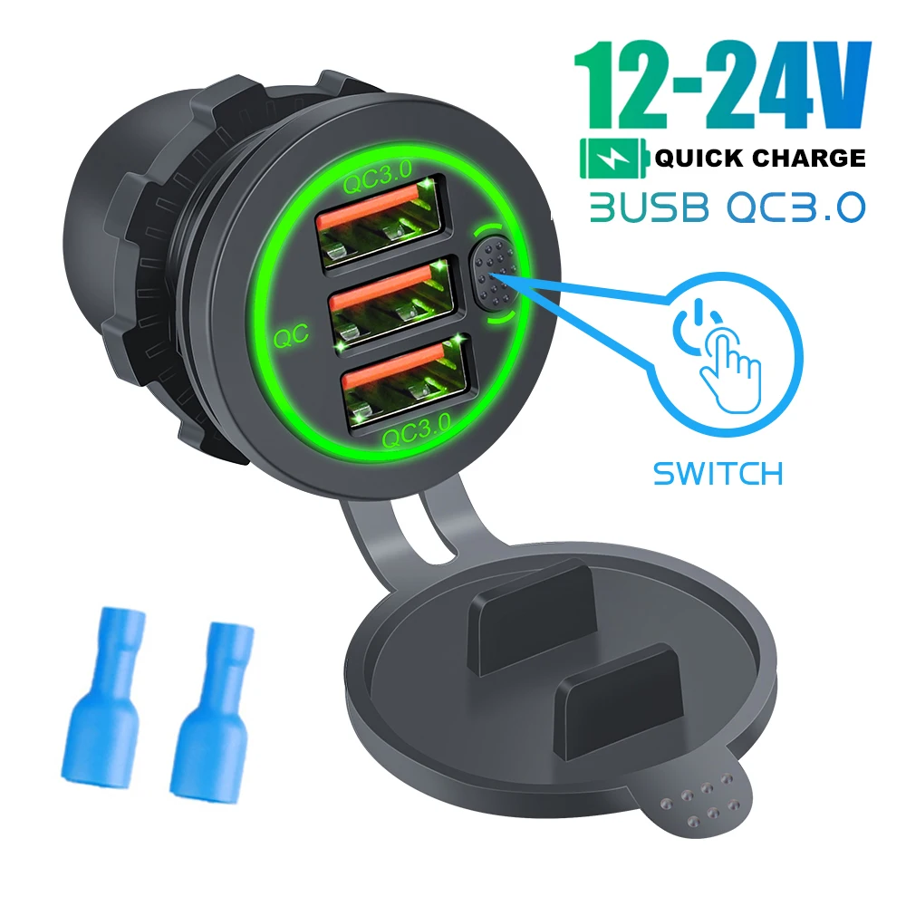 

Автомобильное зарядное устройство с 3 USB-портами, 12-24 В
