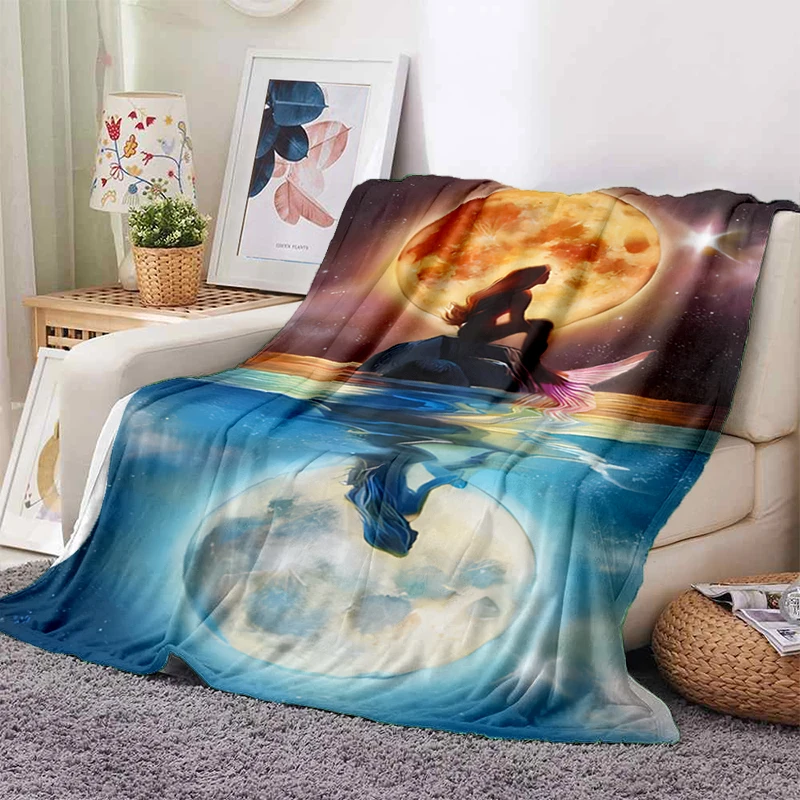 

Мультяшное одеяло с принтом принцессы русалки, Фланелевое теплое мягкое одеяло для дивана, симпатичное плюшевое одеяло для кровати