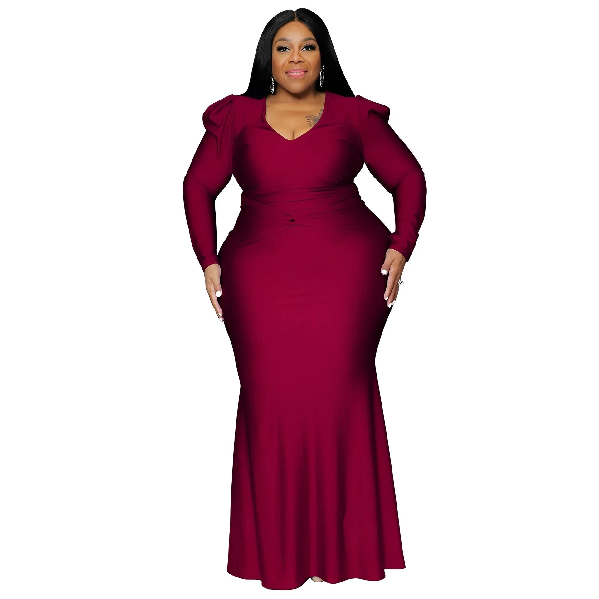 Plus Size Women Evening Dress v Neck Solid Knittin Long Sleeves Stretchy Party Maxi Dresses Spring 4xl 5 3xl 4xl 5xl 6xl